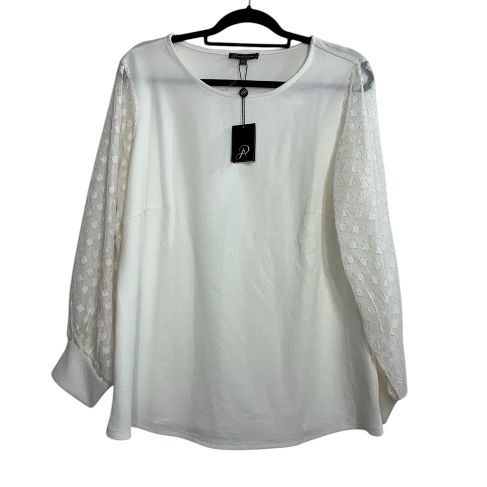 Adrianna Papell Ivory Blouse Sheer Sleeves 1X NEW